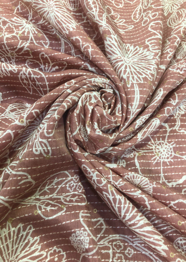 Pastel Brown Floral Print Muslin