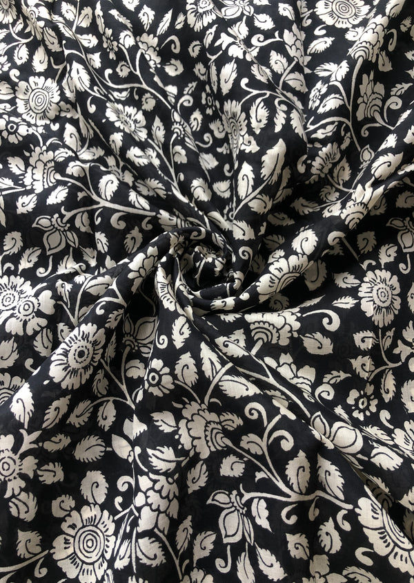 Black & White Floral Print Muslin