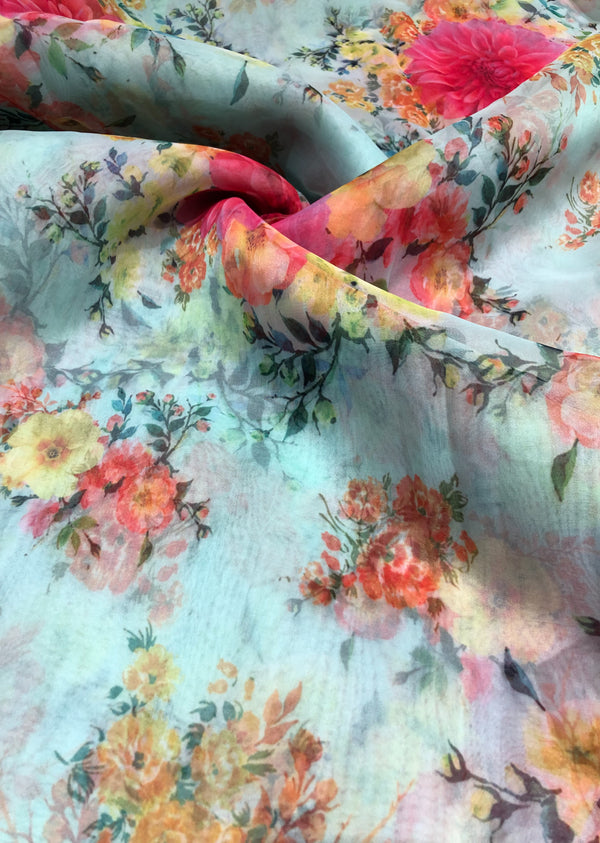 Multicolor Floral Print Organza