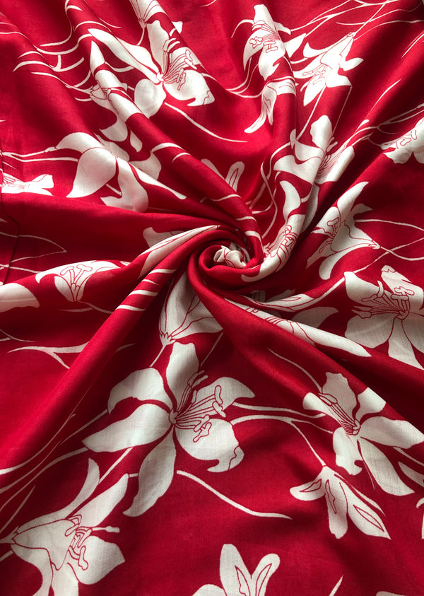 Red Floral Print Muslin