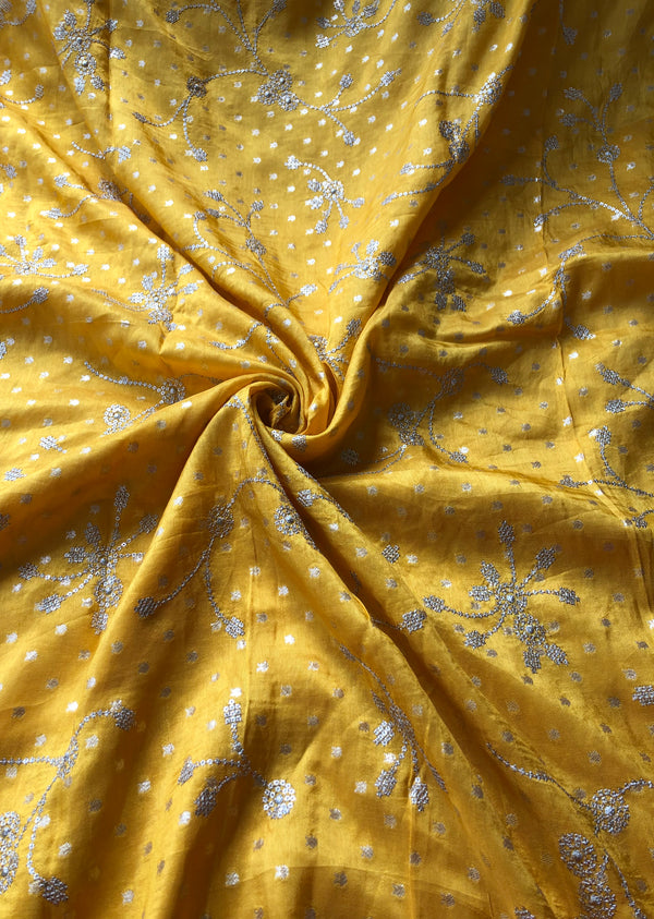 Mustard  Jaal Embroidered Khaddi Silk