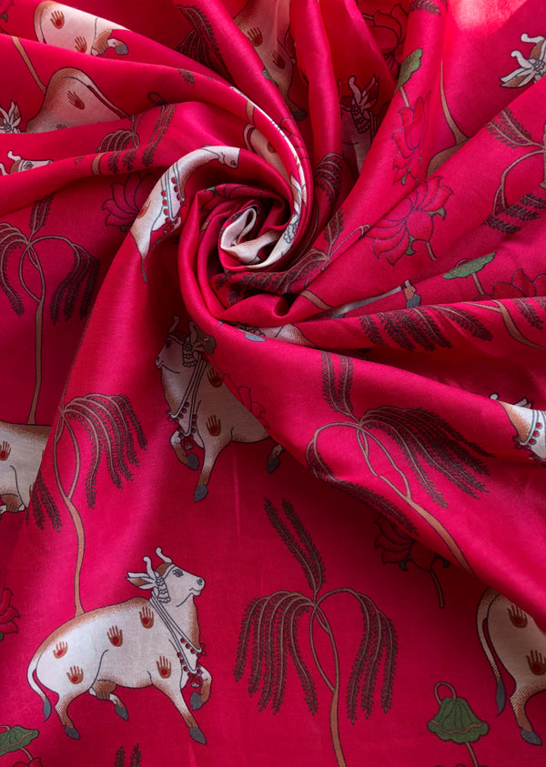 Pink Pichwai Print Chanderi