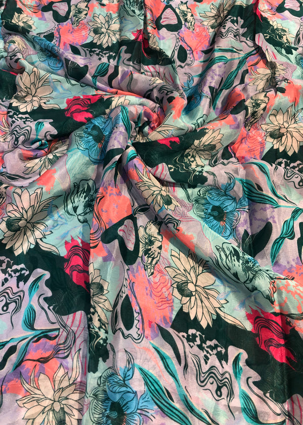 Multicolor Floral Print Chinon Chiffon