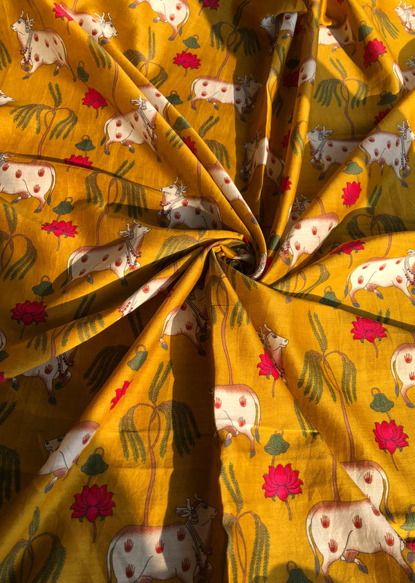 Mustard Pichwai Print Chanderi