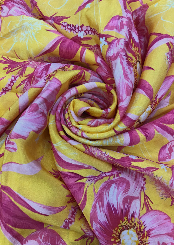 Yellow & Pink Floral Print Crepe