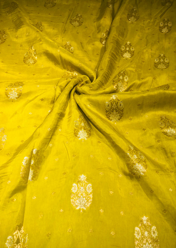 Lime Yellow Embroidered Khaddi Silk