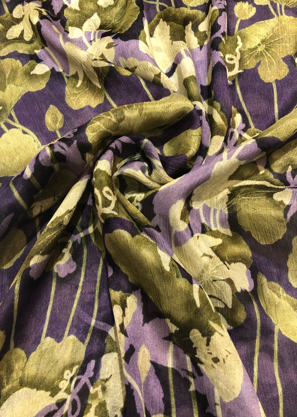 Purple & Green  Floral Print Chinon Chiffon