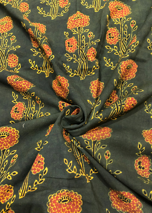 Green Floral Print Ajrakh