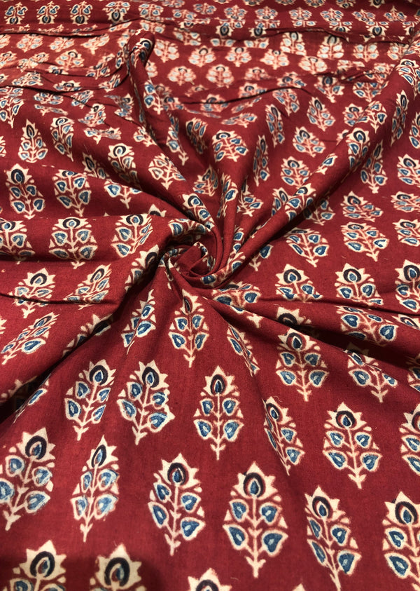 Chestnut Maroon Floral Print Ajrakh