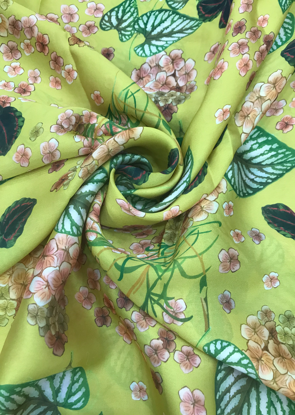 Green Floral Print Satin Georgette