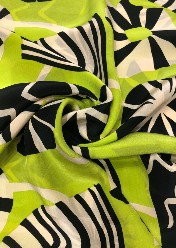 Lime Green Abstract Print Crepe